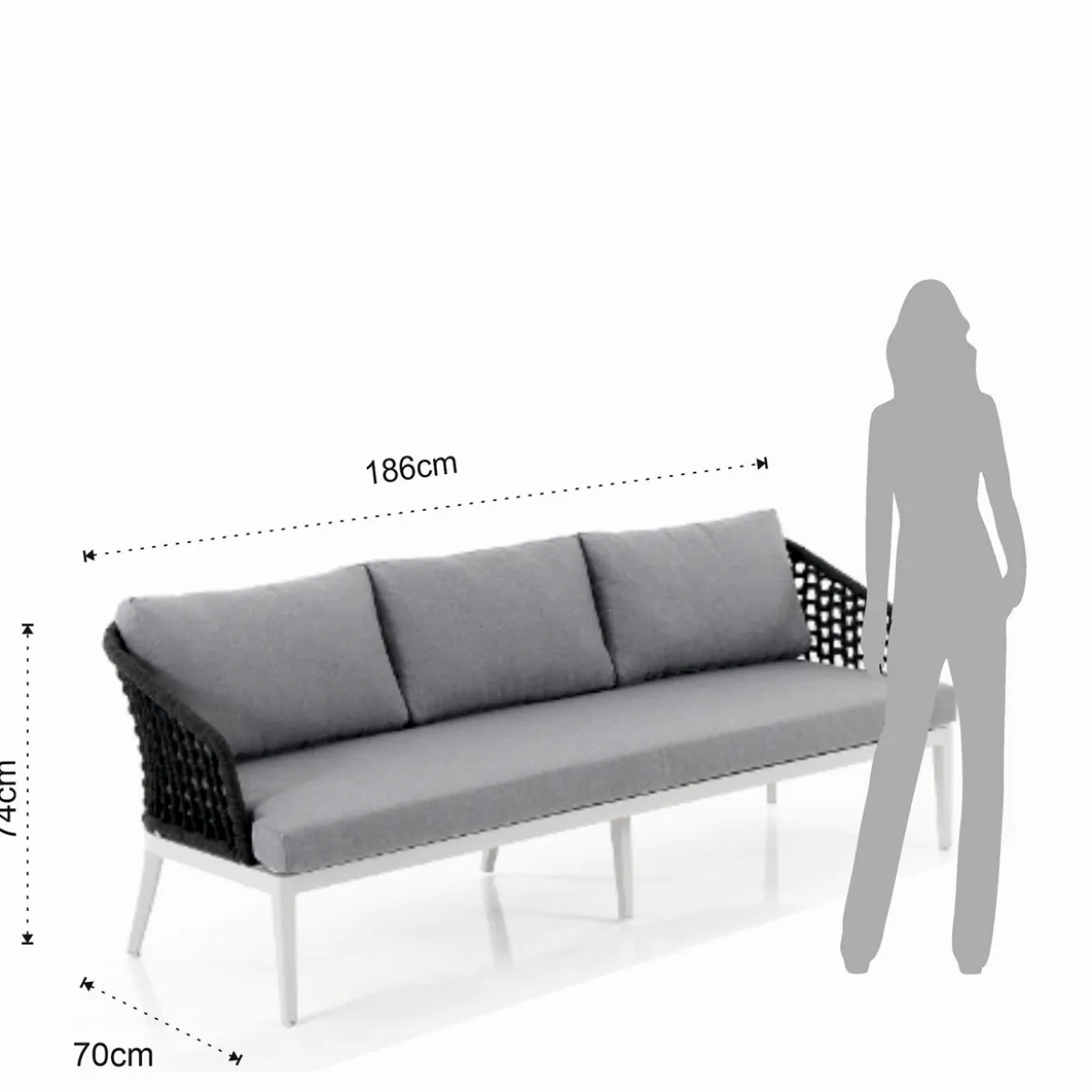 Afteli salotto interno e esterno in alluminio bianco opaco con cuscini tessuto sintetico grigio chiaro