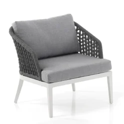Afteli salotto interno e esterno in alluminio bianco opaco con cuscini tessuto sintetico grigio chiaro