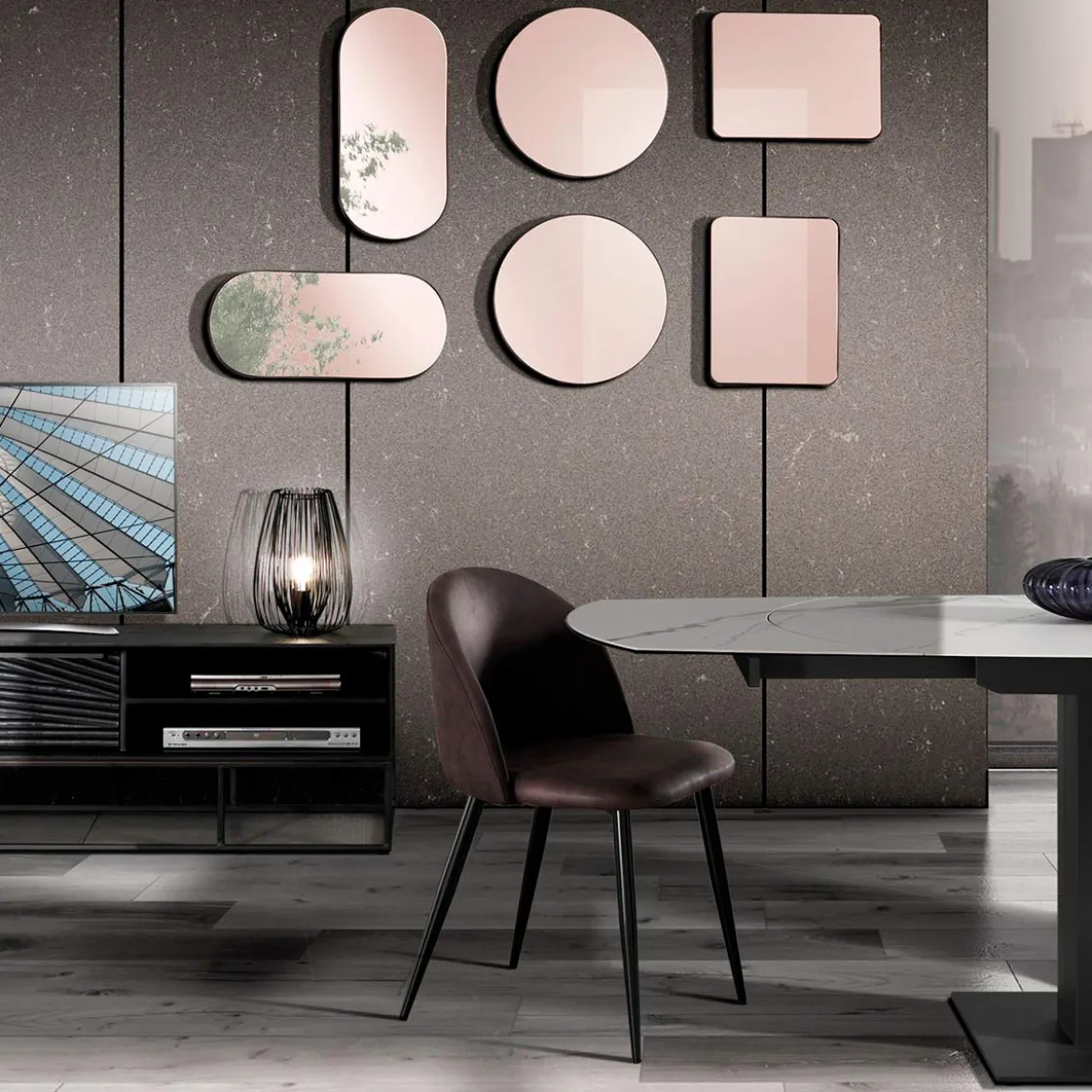 Afterlight oval specchio da parete in acciaio nero opaco specchio di colore rose gold 25x3 h55 cm