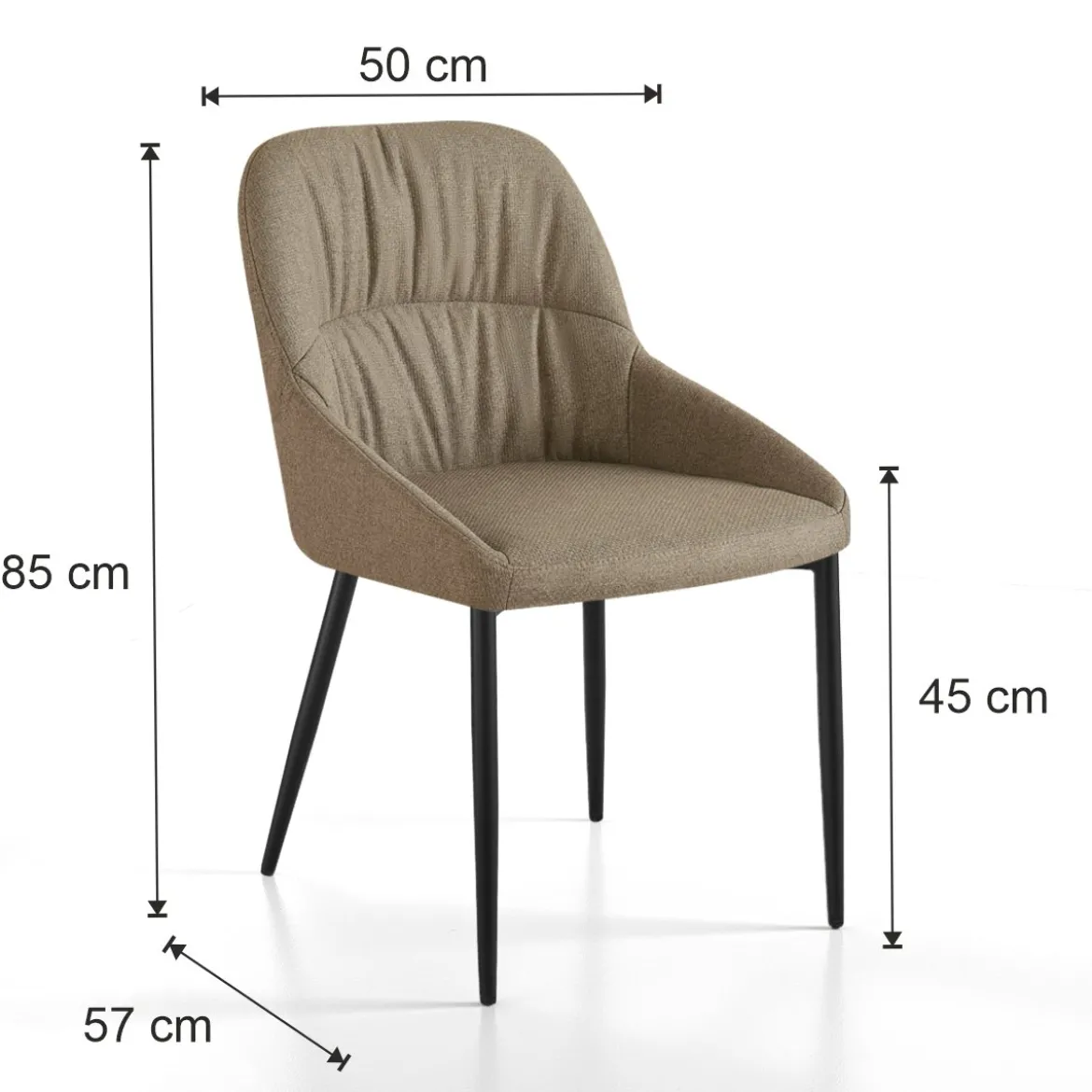 Alice Brown Sedia Imbottita tessuto marrone chiaro easy clean struttura metallo nero opaco h85 l50 p57 seduta h45
