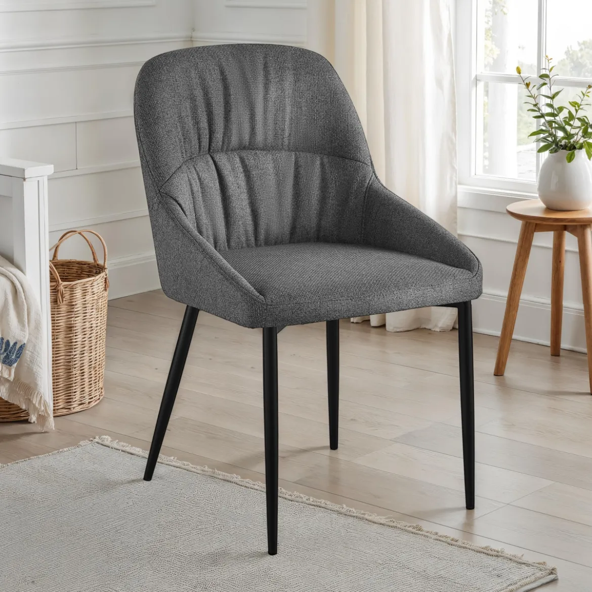 Alice Grey sedia imbottita tessuto grigio easy clean struttura metallo nero opaco h85 l50 p57 seduta h45