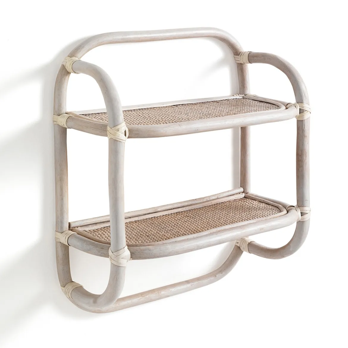 Alka evo mensola da parete 2 ripiani hanna evo in rattan sbiancato 43x20xh50 cm