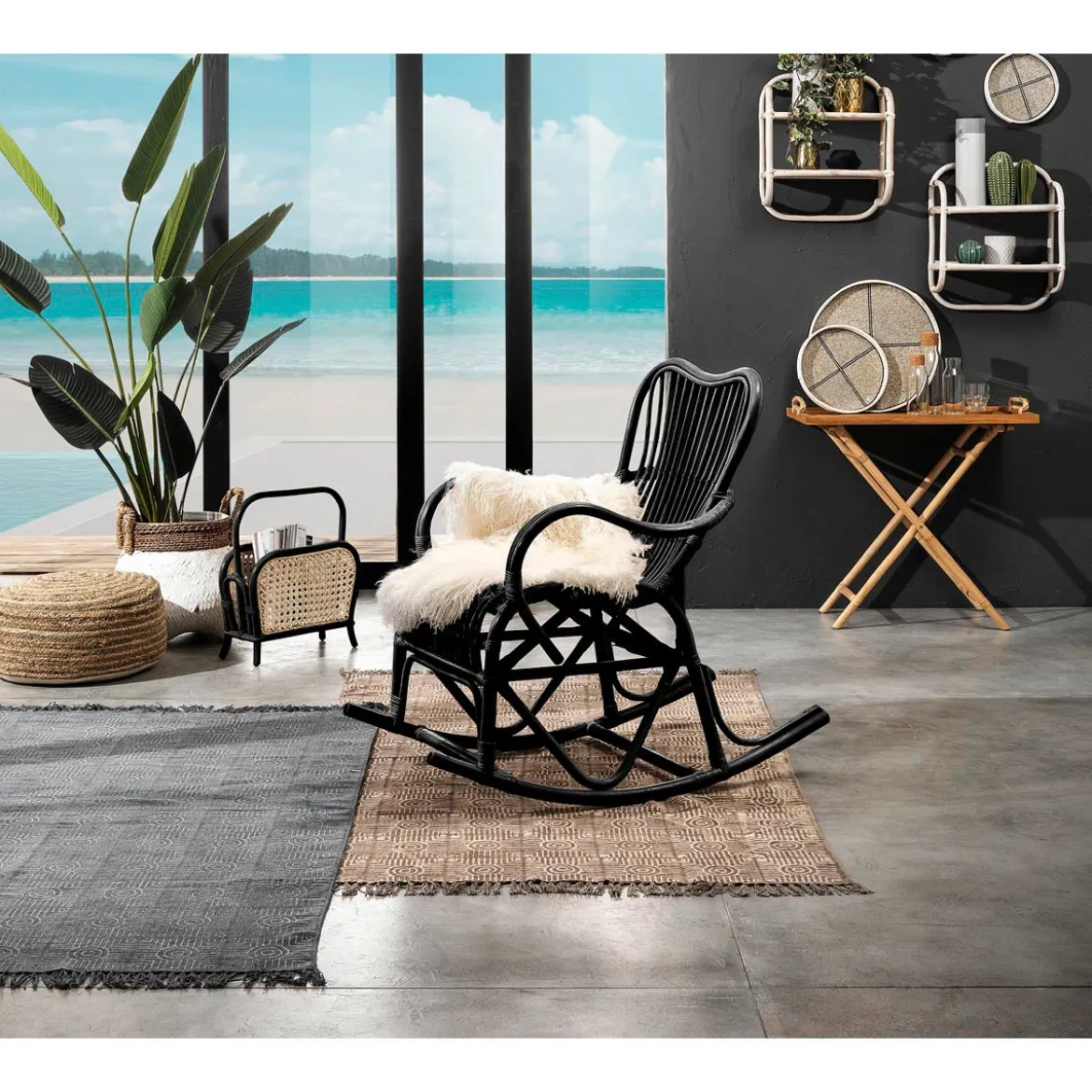 Alopa black portariviste in rattan nero 40x20xh41 cm
