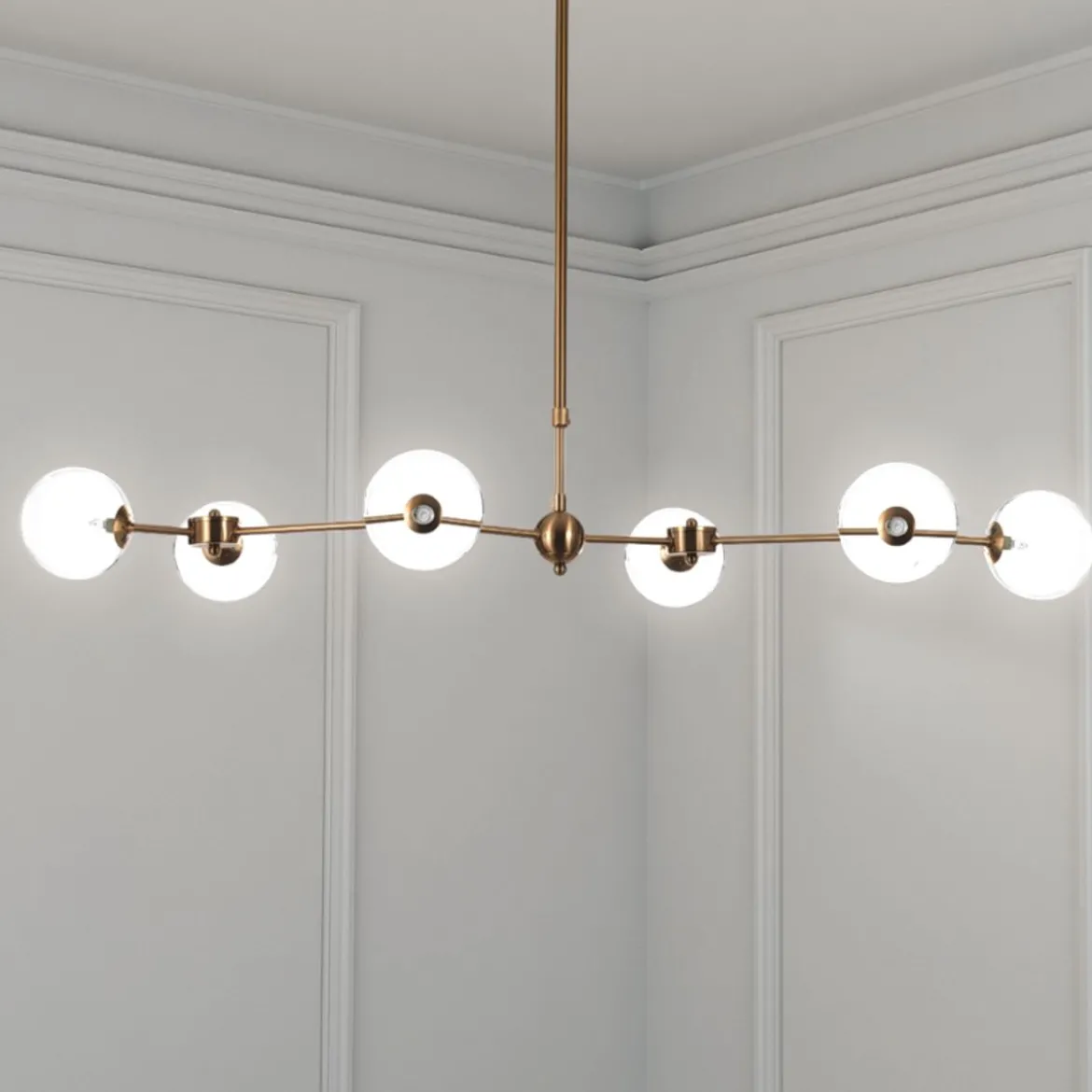Alycia a clear lampadario acciaio verniciato ottone anticato opaco sfere in vetro trasparente cm 120 x 68 h90