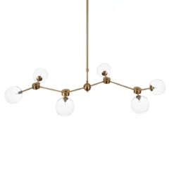 Alycia a clear lampadario acciaio verniciato ottone anticato opaco sfere in vetro trasparente cm 120 x 68 h90