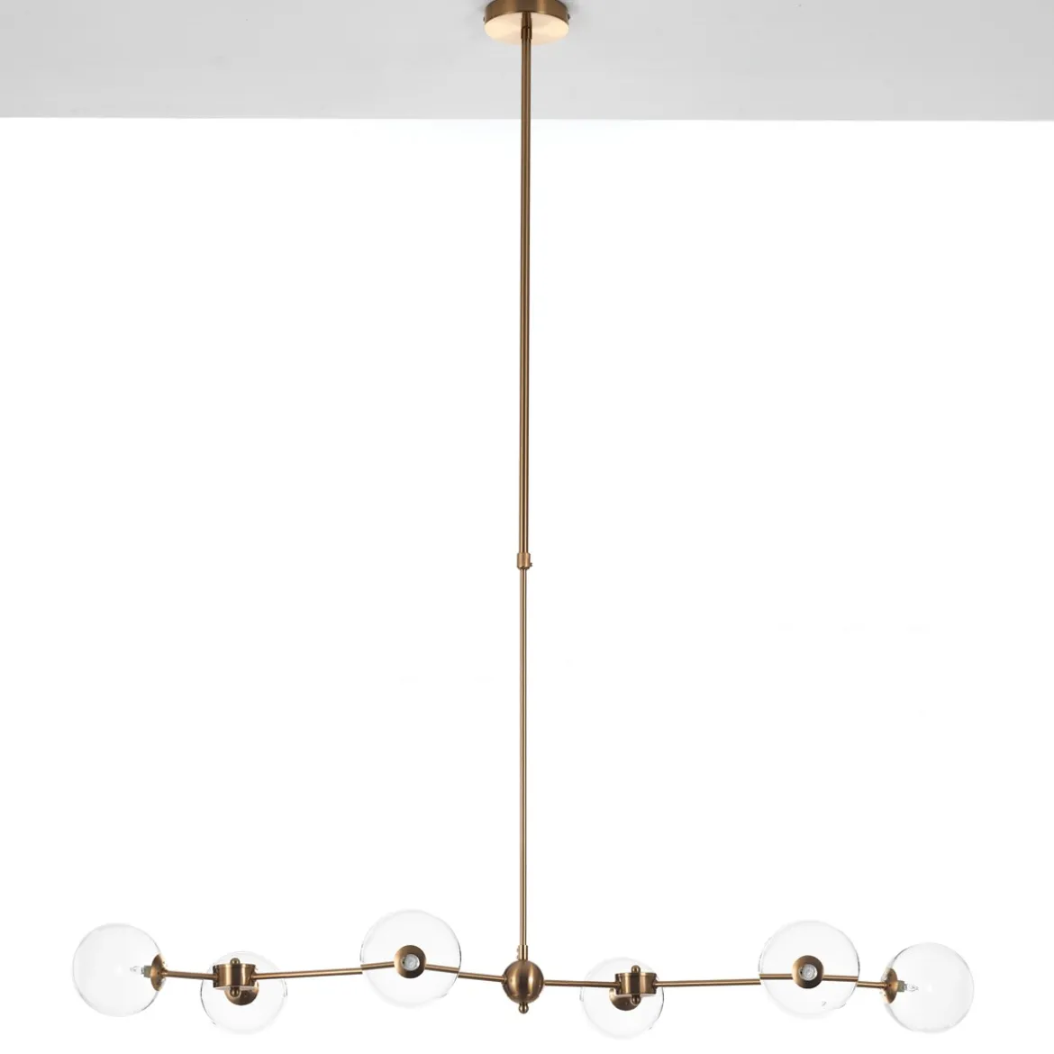 Alycia a clear lampadario acciaio verniciato ottone anticato opaco sfere in vetro trasparente cm 120 x 68 h90