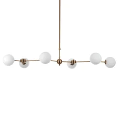 Alycia a lampadario in metallo verniciato ottone opaco e sfere in vetro bianco opaco 120x68 h90-150 cm