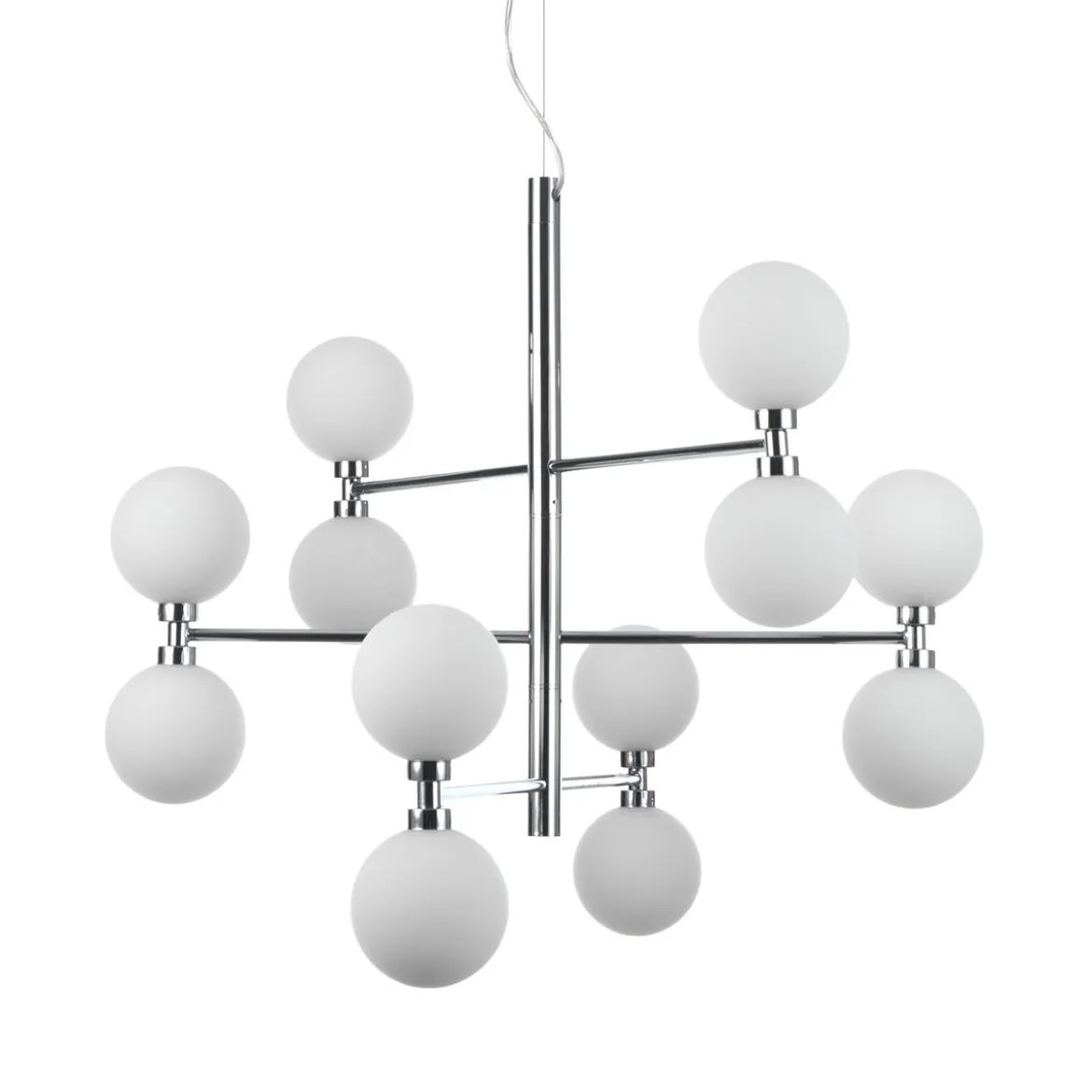 Alycia b lampadario in metallo cromato sfere in vetro bianco opaco con cavo regolabile d75 h56 cm