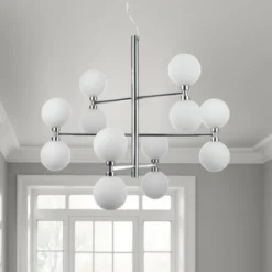 Alycia b lampadario in metallo cromato sfere in vetro bianco opaco con cavo regolabile d75 h56 cm