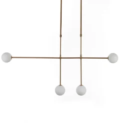 Alycia d lampadario in acciaio oro opaco e 4 sfere in vetro bianco opaco 115x10xh95-132 cm