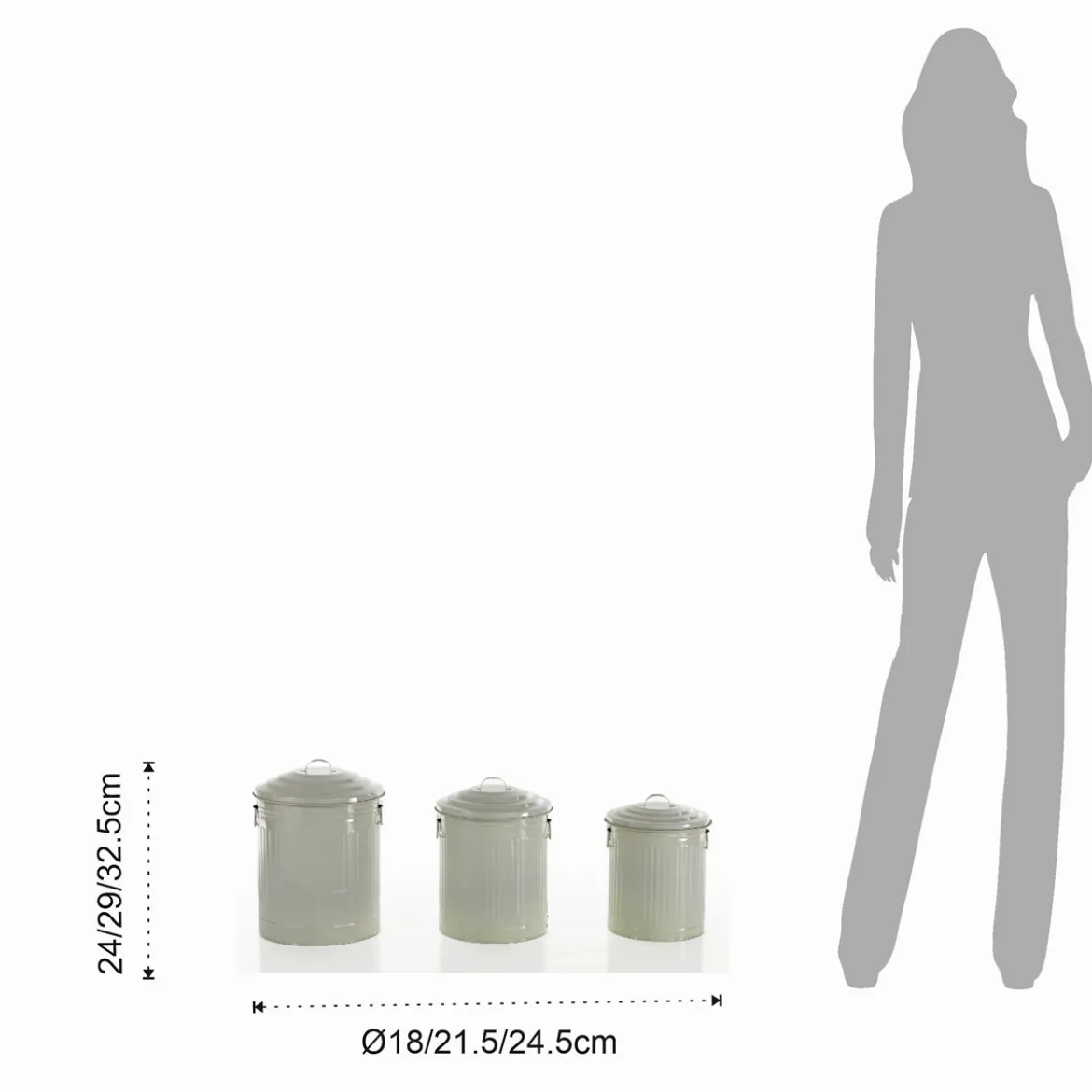 Amerika set 3 mini pattumiere in metallo colore avorio lucido