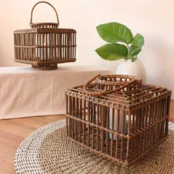 Amla rattan lanterna da interno/esterno in kubu rattan grigio e vetro 35x35xh35 cm
