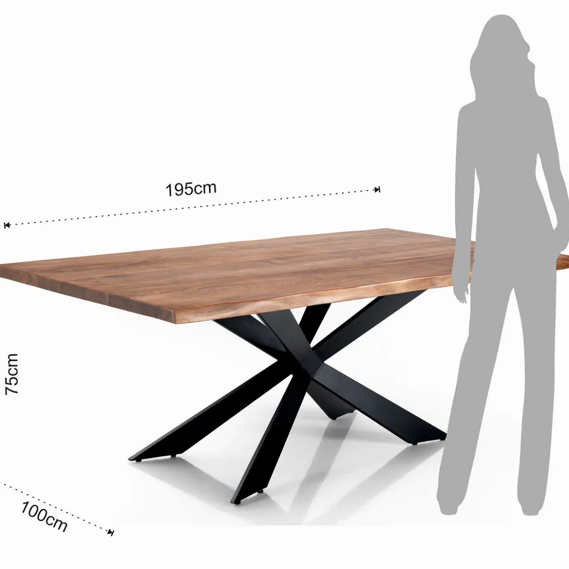 Amon Tavolo in Legno massello di Acacia con base in acciaio verniciato nero opaco 195x100 cm
