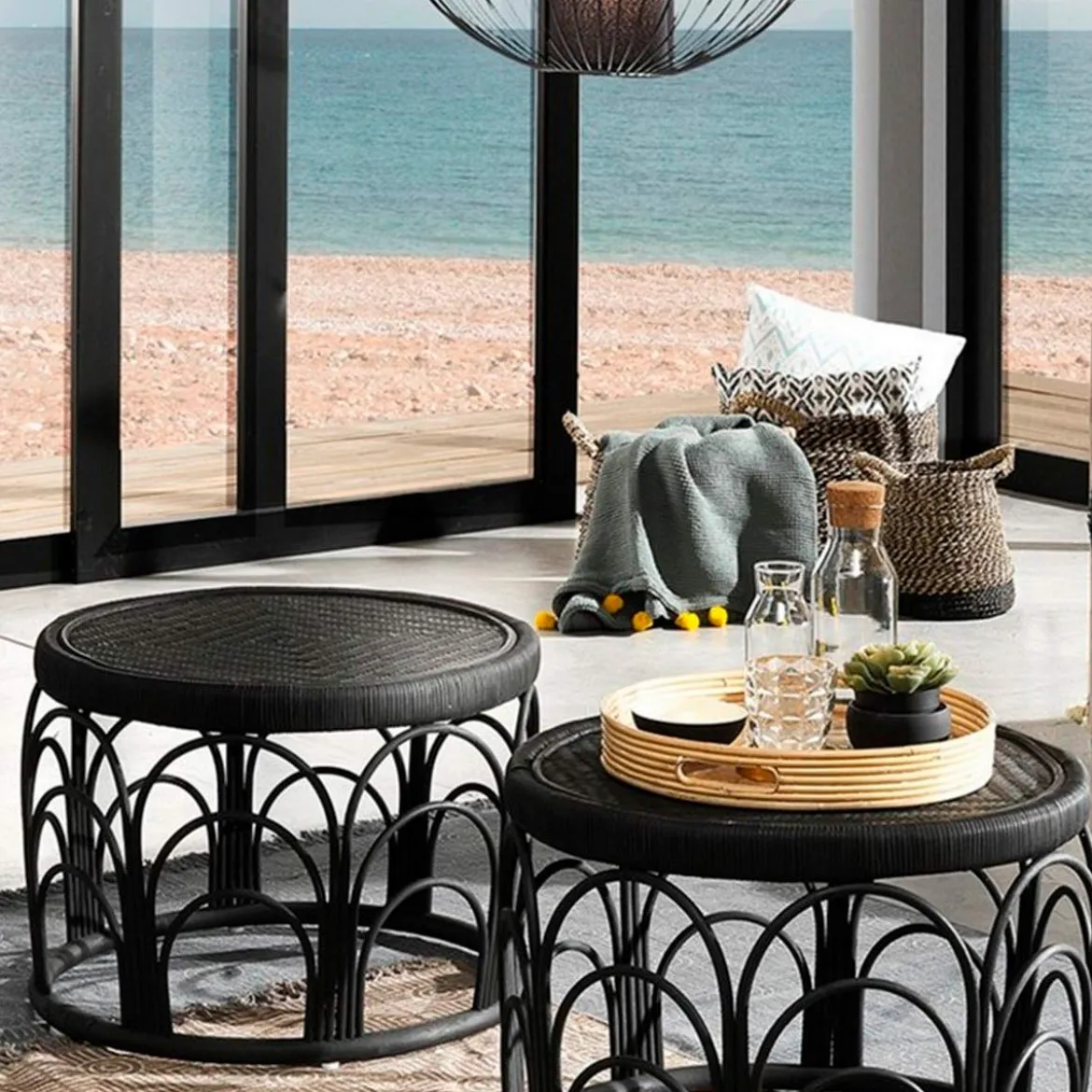 Anil tavolino da caffà in rattan nero d60xh45 cm