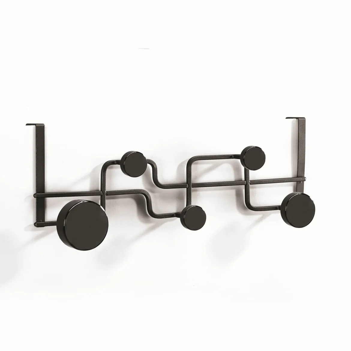 Anya appendiabiti per porta in acciaio nero opaco 5 pomelli 50x11xh16 cm