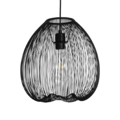 Arcon lampadario in metallo nero opaco con paralume in filo di acciaio e tessuto nero d35 h36 cm