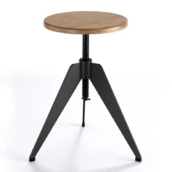 Arko sgabello regolabile a vite in legno finitura rovere e metallo grigio opaco 38x38xh40-60 cm