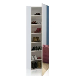 Art guardaroba / scarpiera a colonna bianco finitura larice con anta a specchio 50.5x28xh160 cm