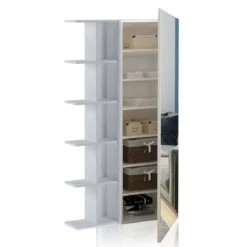 Art libreria / guardaroba / scarpiera bianca finitura larice con anta a specchio 87.5x28xh160 cm