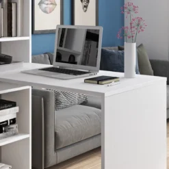 Art Libreria Scrivania Bianca finitura Larice, 119x 535 x h 141 cm