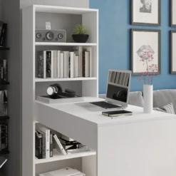 Art Libreria Scrivania Bianca finitura Larice, 119x 535 x h 141 cm
