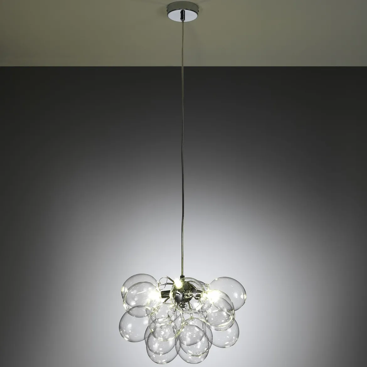 Balloons transparent lampadario in acciaio cromato 17 sfere in vetro trasparente 40x40xh25 cm