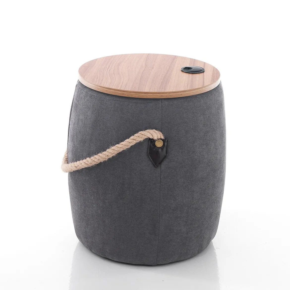 Barril dark grey pouf imbottito contenitore in tessuto grigio scuro e legno finitura rovere d40xh45 cm