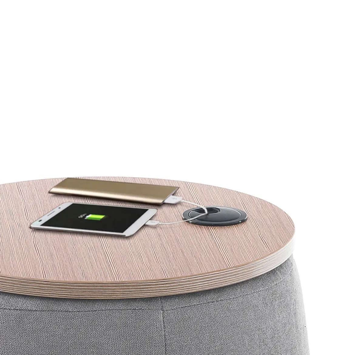 Barril grey pouf contenitore in tessuto grigio e legno finitura rovere d40xh45 cm