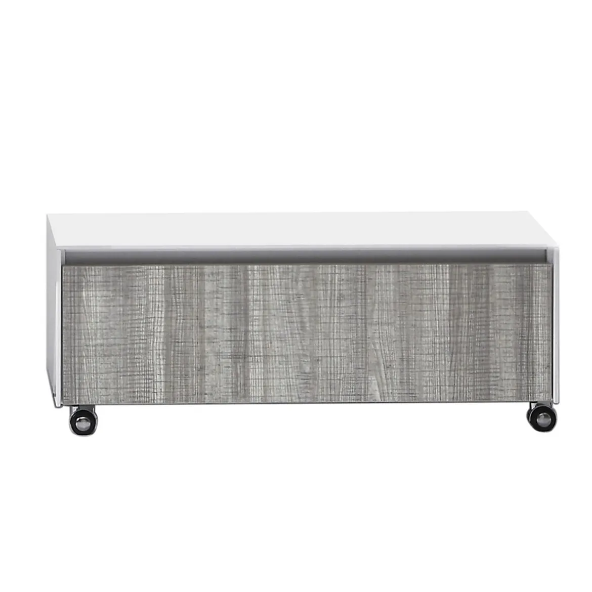 Base con ruote in legno finitura cenere e bianco lucido con guide ammortizzate