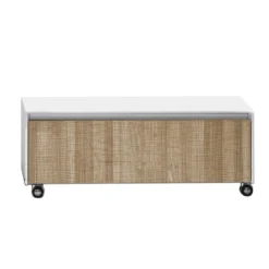 Base c/ruote rovere tranche' e laccata bianco lucido 100x42xh32 cm