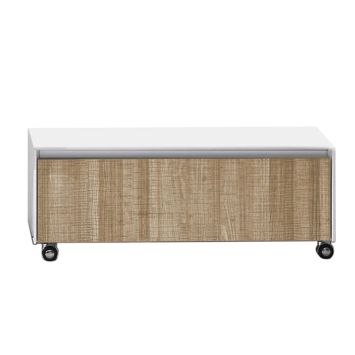 Base c/ruote rovere tranche' e laccata bianco lucido 100x42xh32 cm