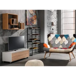 Base c/ruote rovere tranche' e laccata bianco lucido 100x42xh32 cm