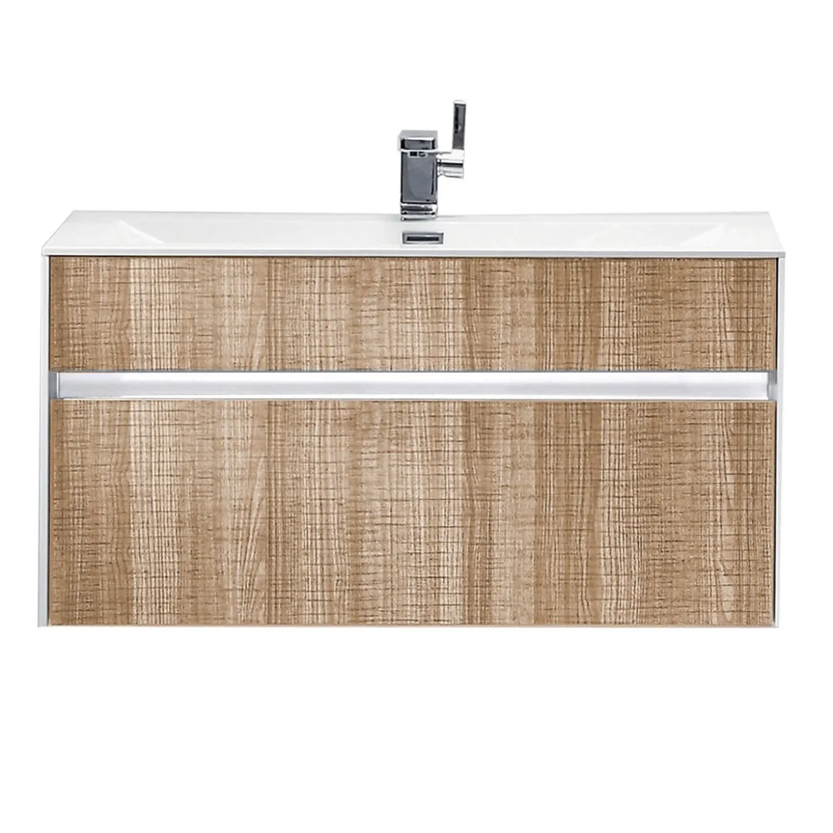 Base sospesa rovere tranchè con lavello e cestone 90x48xh45 cm