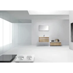 Base sospesa rovere tranchè con lavello e cestone 90x48xh45 cm