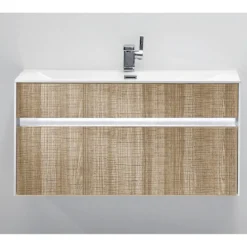 Base sospesa rovere tranchè con lavello e cestone 90x48xh45 cm