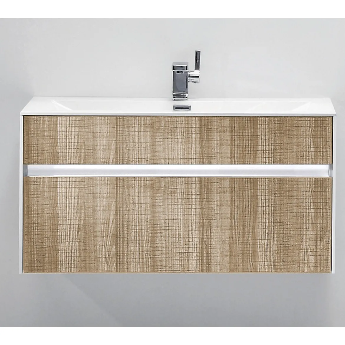 Base sospesa rovere tranchè con lavello e cestone 90x48xh45 cm