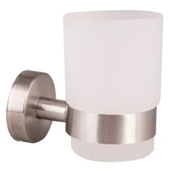 Basic bicchiere porta spazzolini da parete class in metallo e vetro satinato h10 l65 p10 cm
