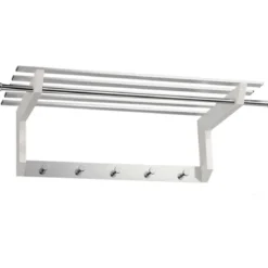 Basilica appendiabiti cappelliera legno laccato bianco opaco e metallo satinato cromato 70x30xh20 cm