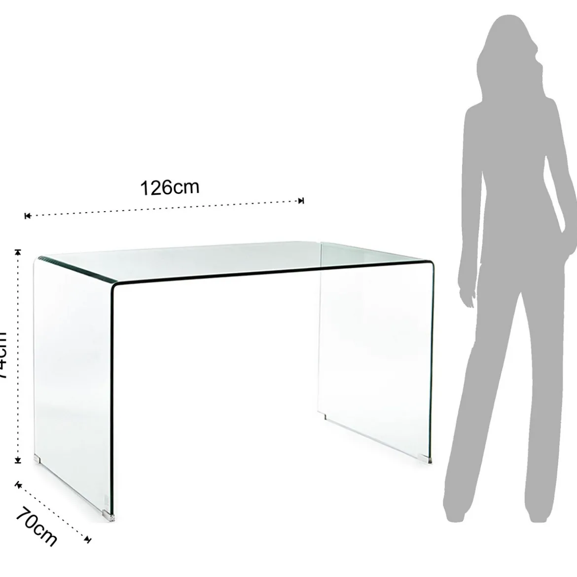 Bend Scrivania in Vetro Curvato spessore 12 mm, 126 x 70 x h 74 cm