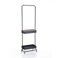 Billy stender in acciaio nero opaco ripiano effetto legno 60x37xh190 cm