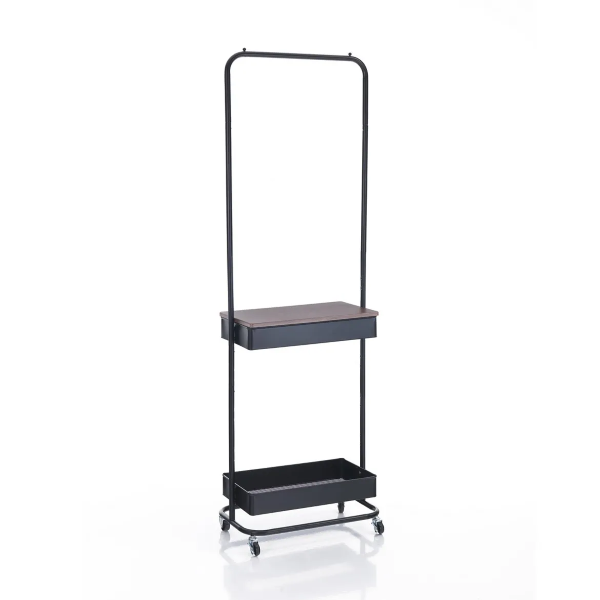 Billy stender in acciaio nero opaco ripiano effetto legno 60x37xh190 cm