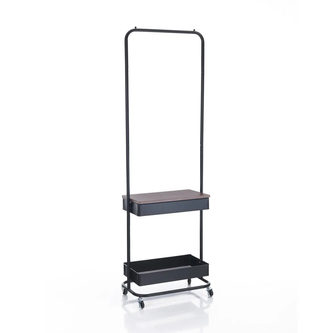Billy stender in acciaio nero opaco ripiano effetto legno 60x37xh190 cm