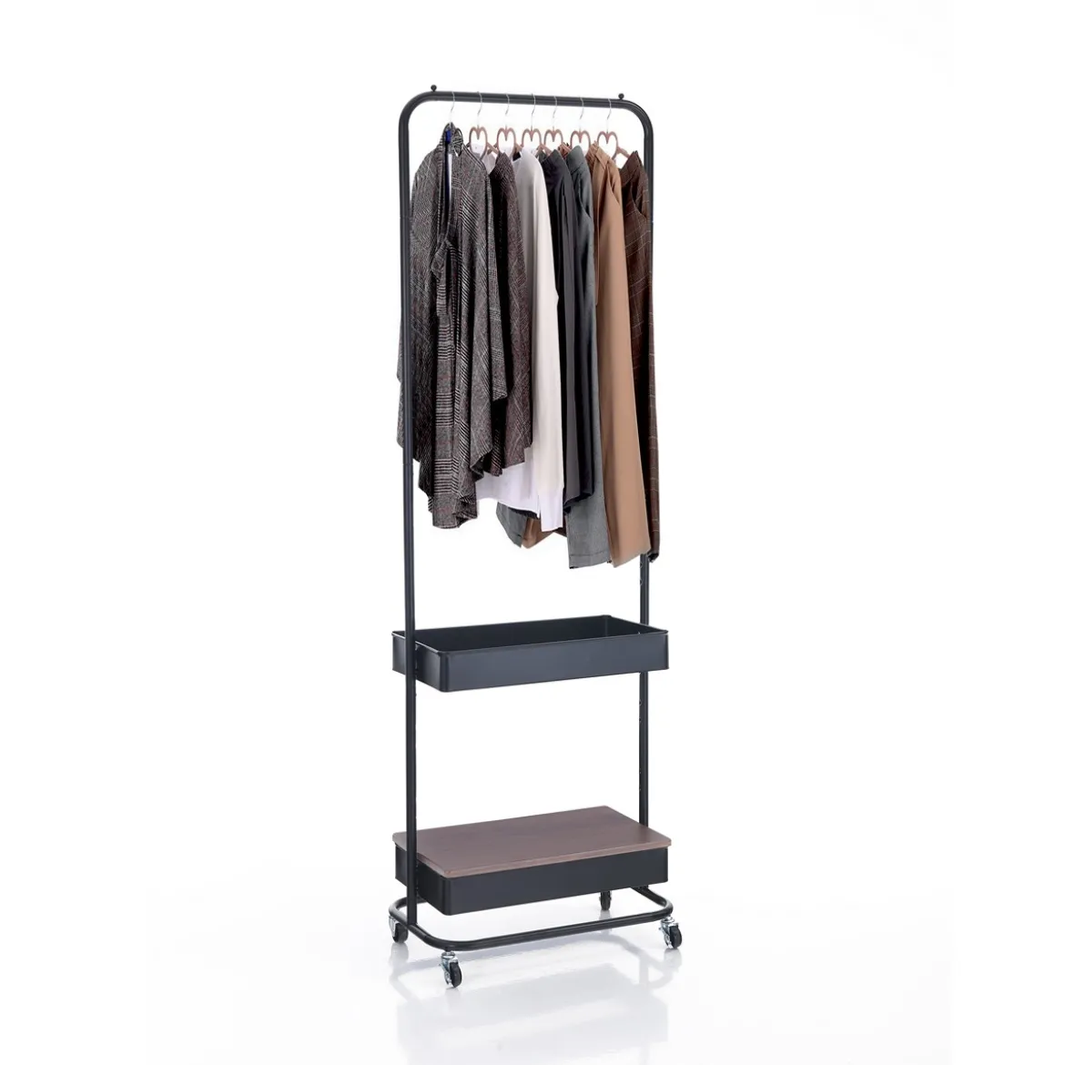 Billy stender in acciaio nero opaco ripiano effetto legno 60x37xh190 cm
