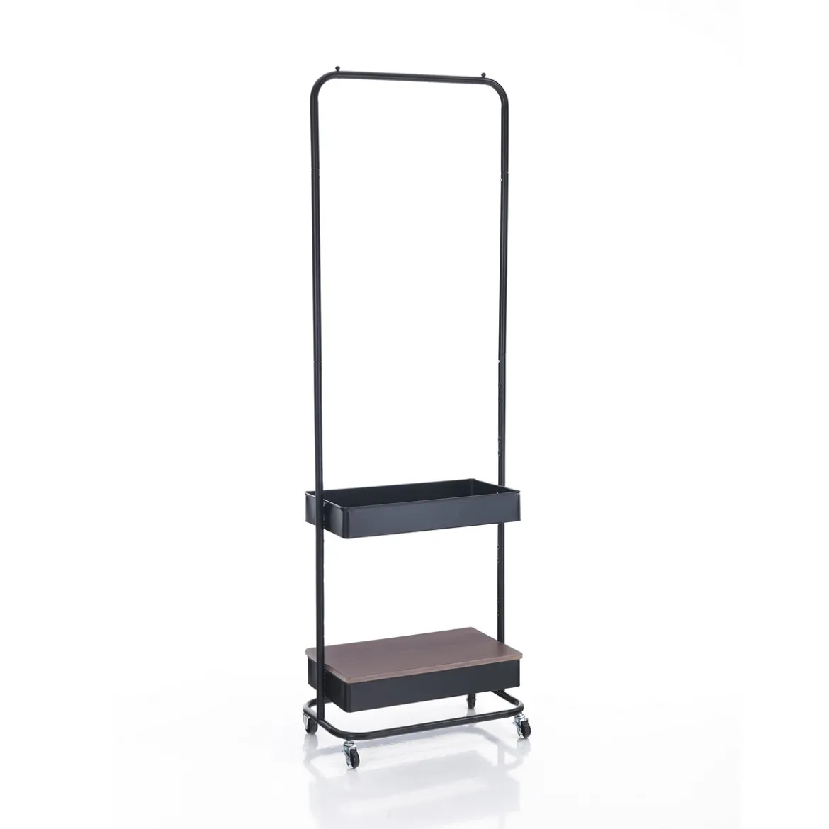Billy stender in acciaio nero opaco ripiano effetto legno 60x37xh190 cm