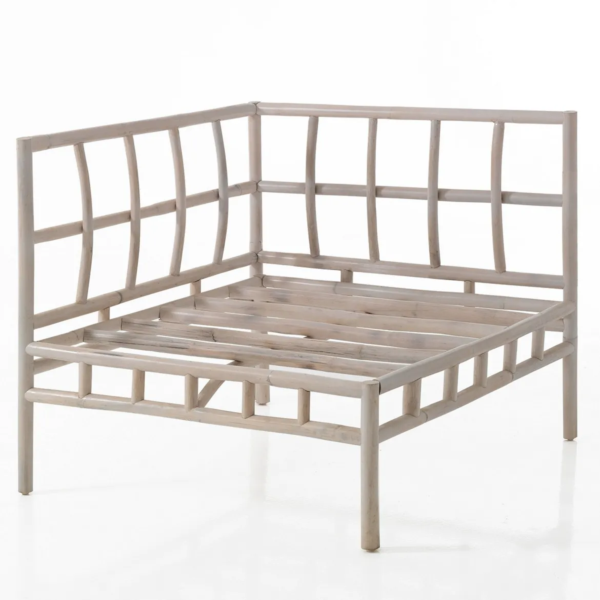 Blue isy divano 2 posti basamenti in rattan sbiancato rivestimento cotone patchwork blu cm. l160 p80 h70