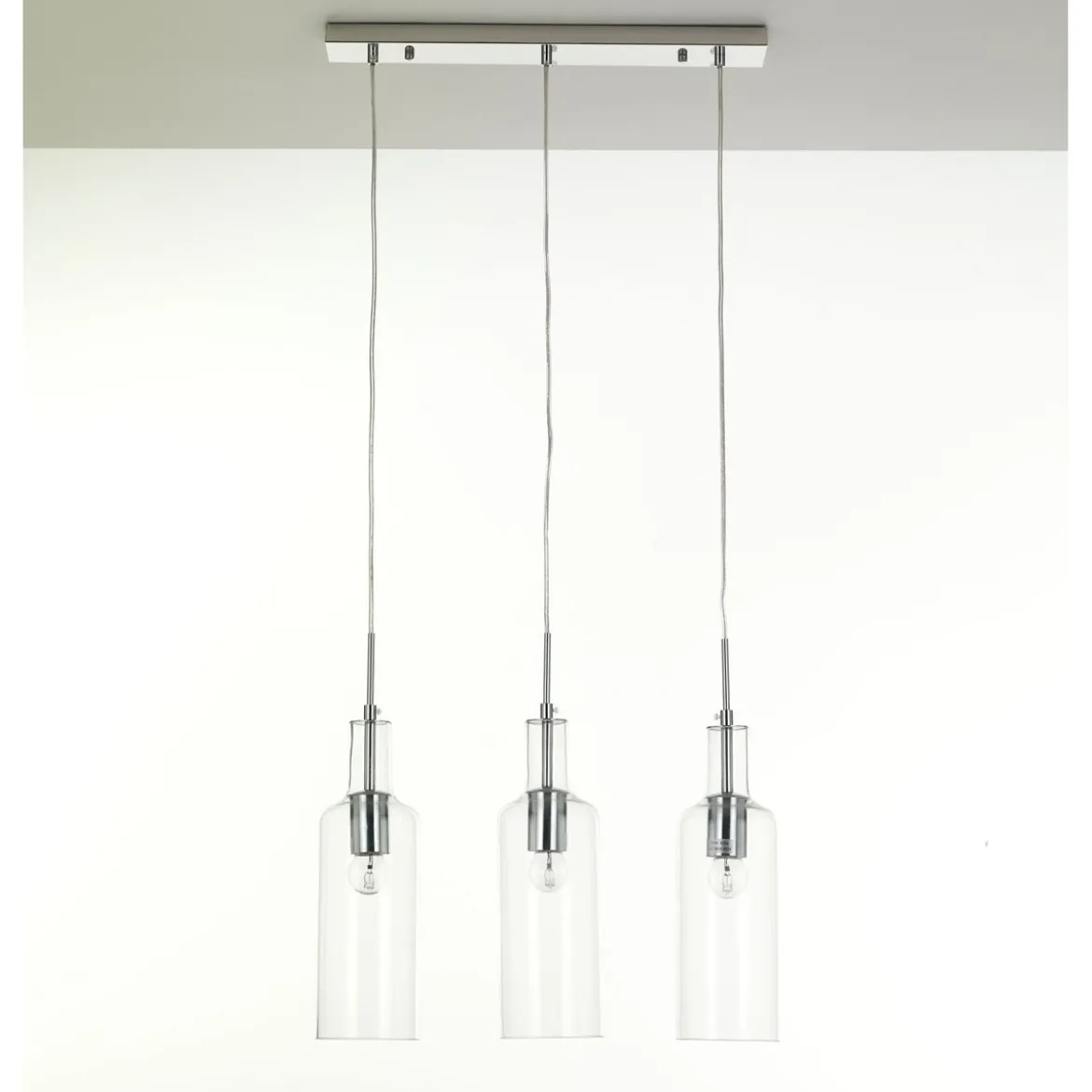 Bottles lampadario 3 luci in vetro trasparente filo regolabile d10 h34 cm