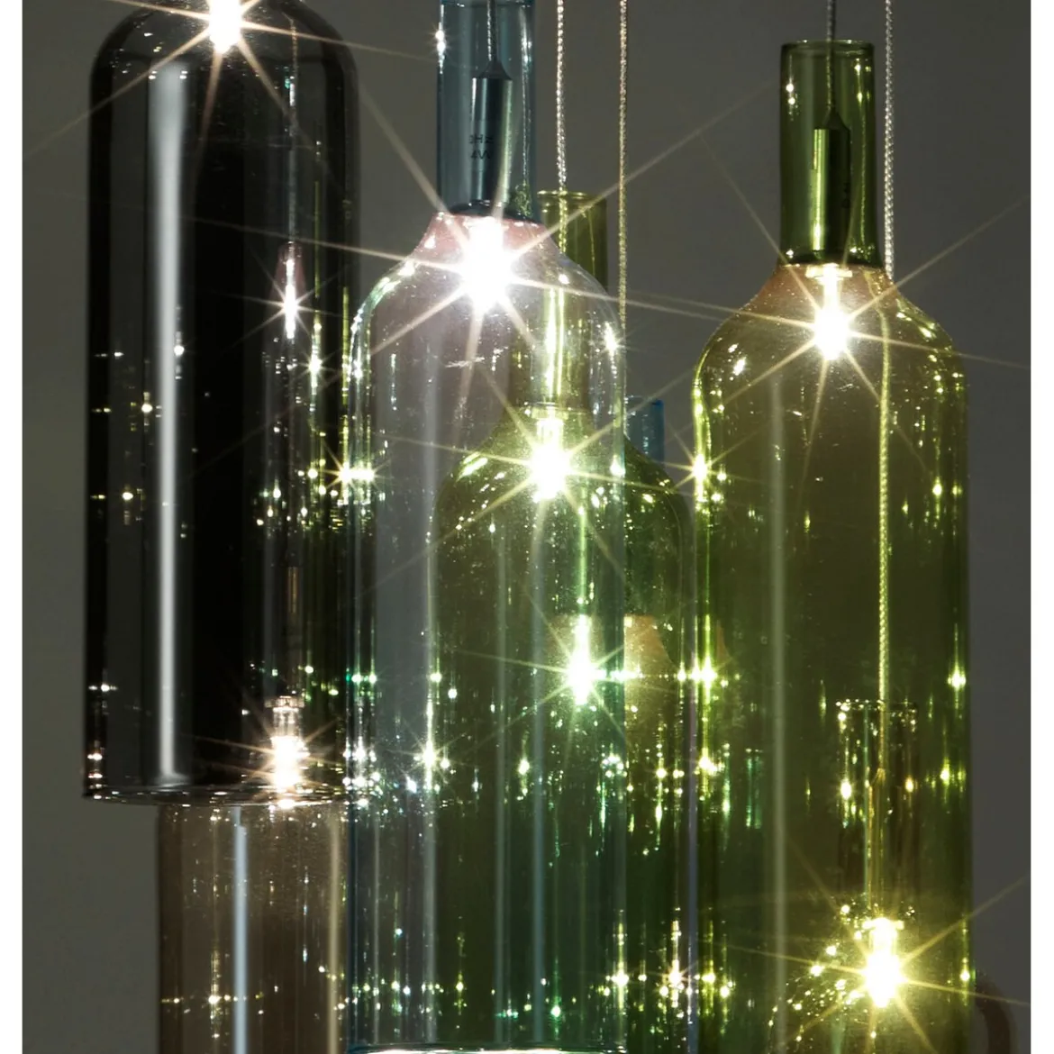 Bottles lampadario 7 luci in vetro colorato filo regolabile d8 h32 cm