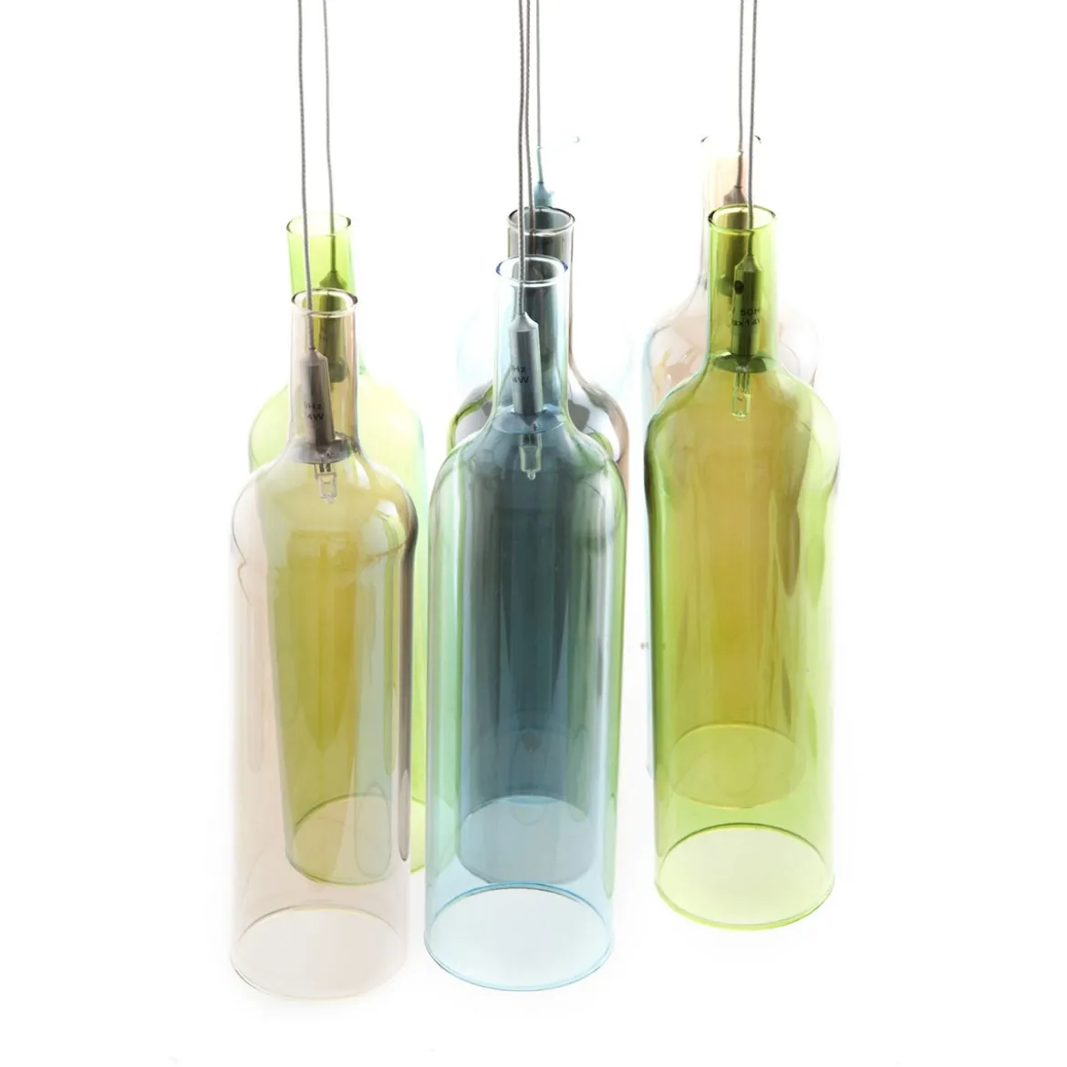 Bottles lampadario 7 luci in vetro colorato filo regolabile d8 h32 cm