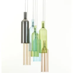 Bottles lampadario 7 luci in vetro colorato filo regolabile d8 h32 cm
