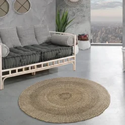 Brahmi tappeto rotondo in seagrass colore naturale per interno/esterno d150 cm